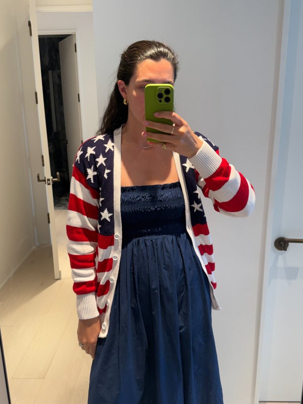 Vintage Beverly Hills American Flag 100% Cotton Cardigan Sweater Large